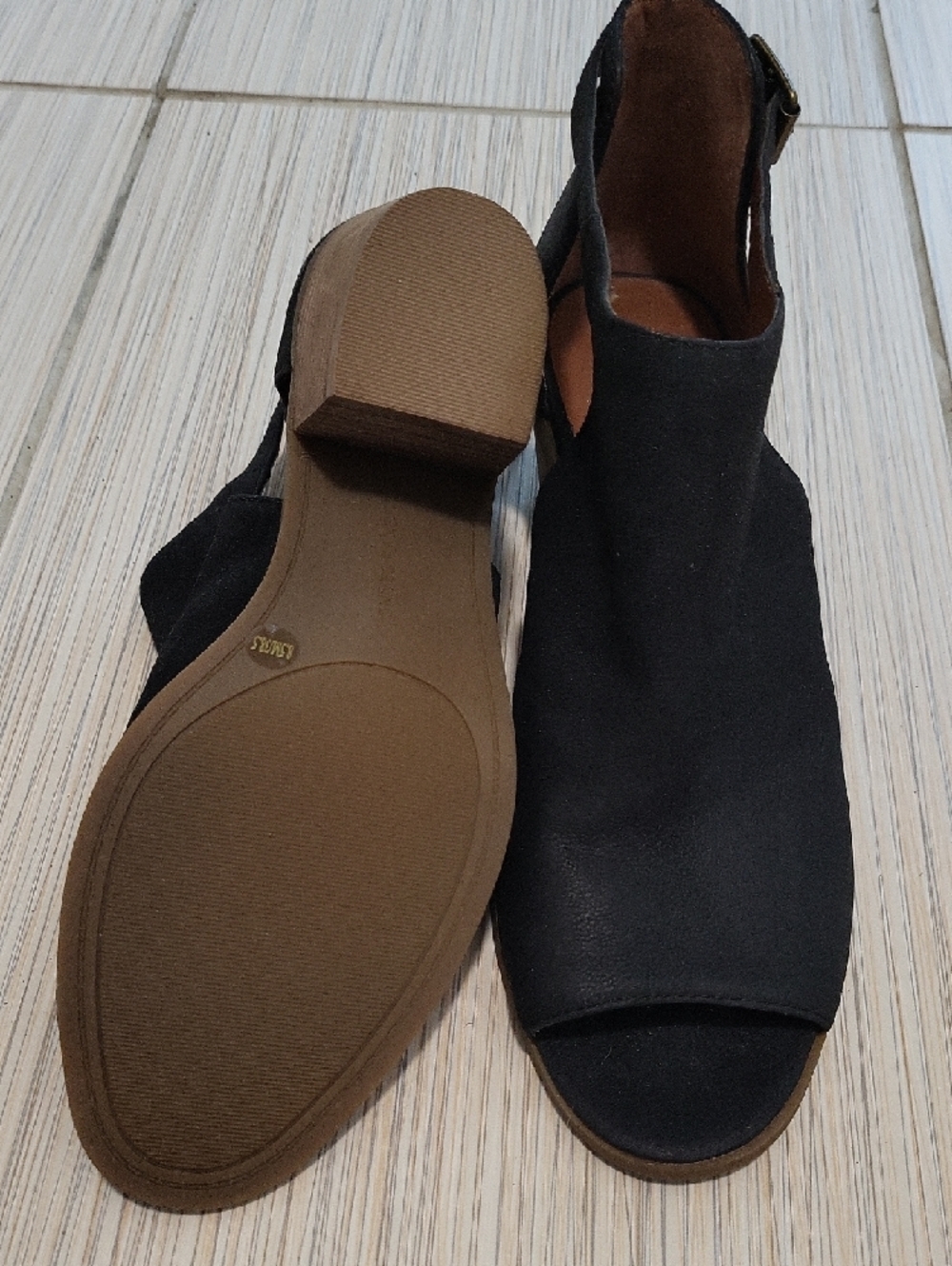 Lucky Brand Black Nubuck Peep-Toe Ankle Strap Heels - Picture 3 of 5